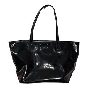 Kate Spade New York Women's Black Patent Leather Heart Medium Tote Bag Zip